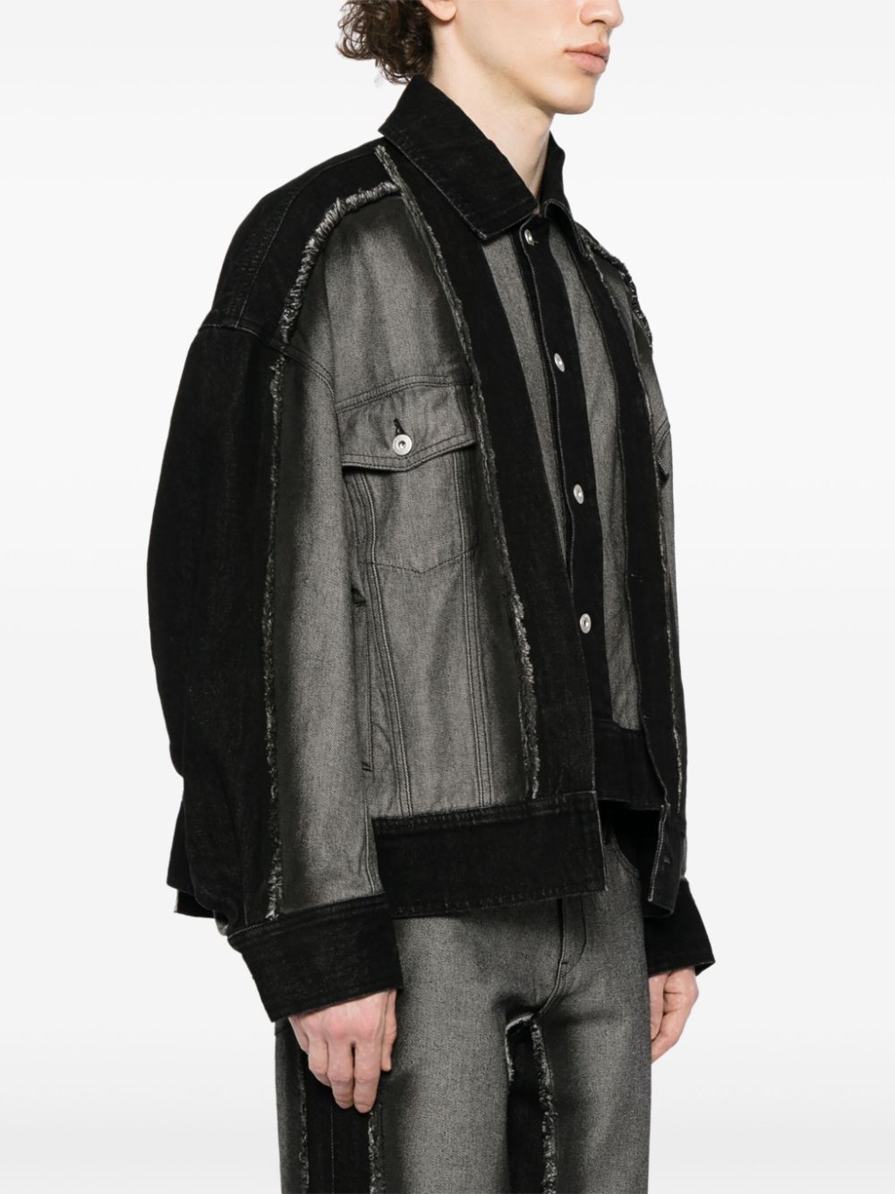 Shop Feng Chen Wang Deconstructed Denim Jacket In Black