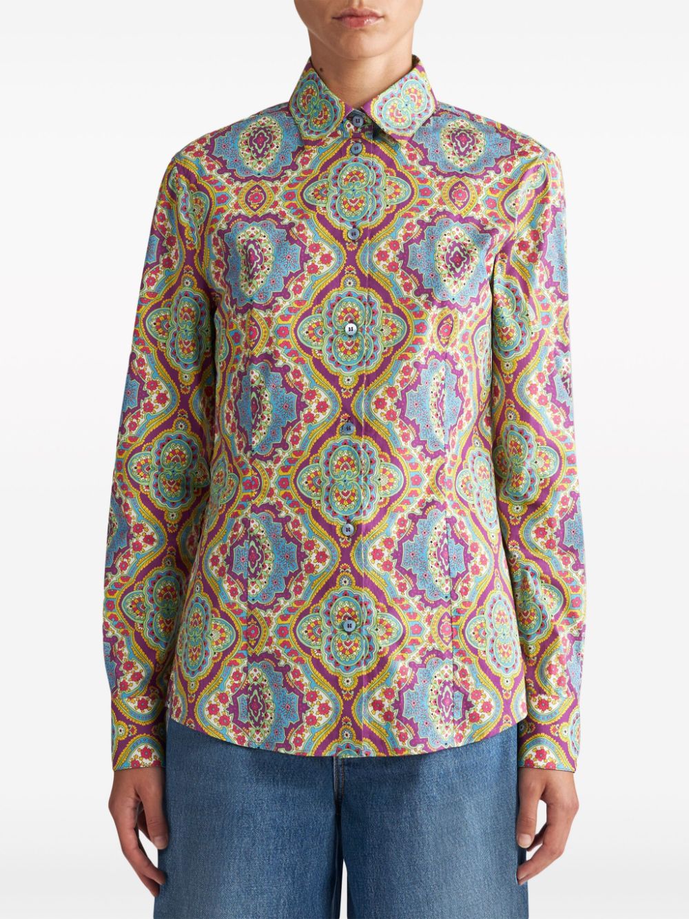 Shop Etro Graphic-print Cotton-blend Shirt In Blue