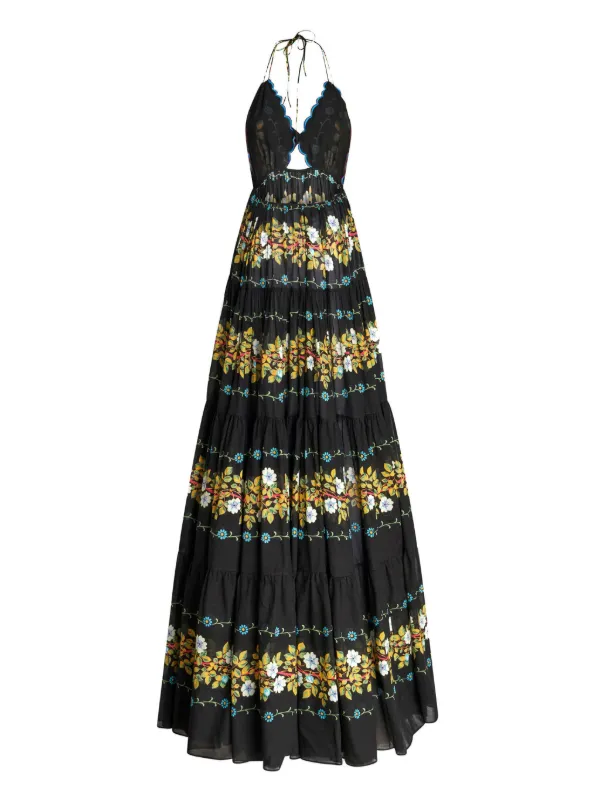 ETRO Open Back Floral Cotton Maxi Dress | Black | FARFETCH