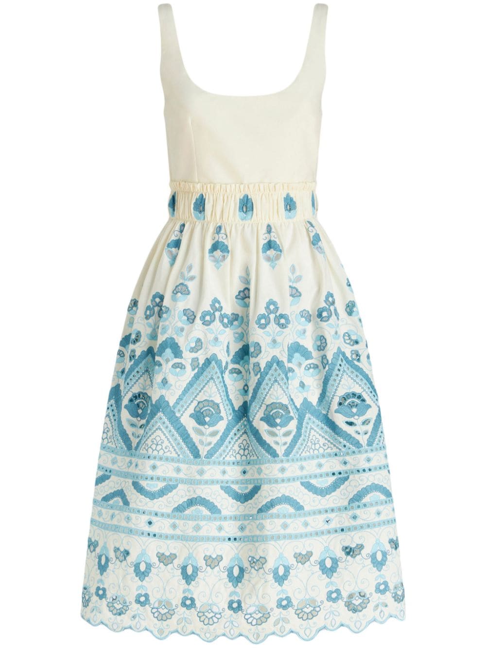 Etro Broderie Anglaise Flared Dress In Blue