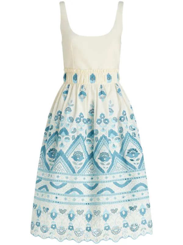 Etro Broderie Anglaise Flared Dress in Blue