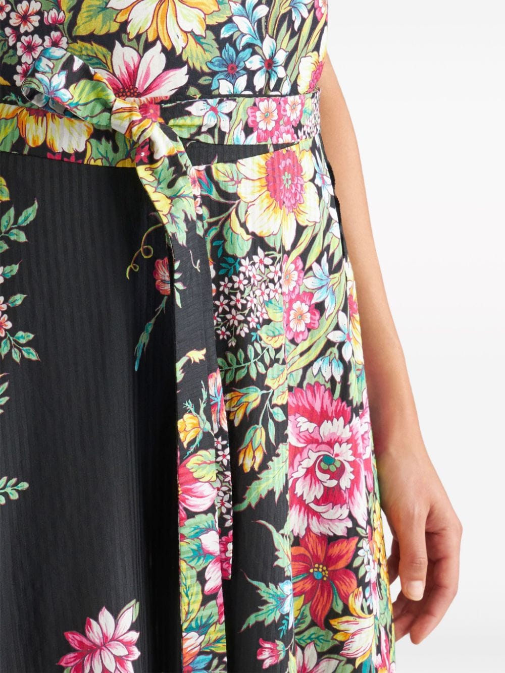 Shop Etro Floral-print Cotton-blend Midi Skirt In Black