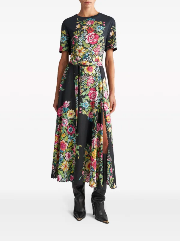 スカート ETRO Women Mid Skirts 116175240 001 BLACK ETRO floral-print cotton-blend Midi Skirt | Black | FARFETCH