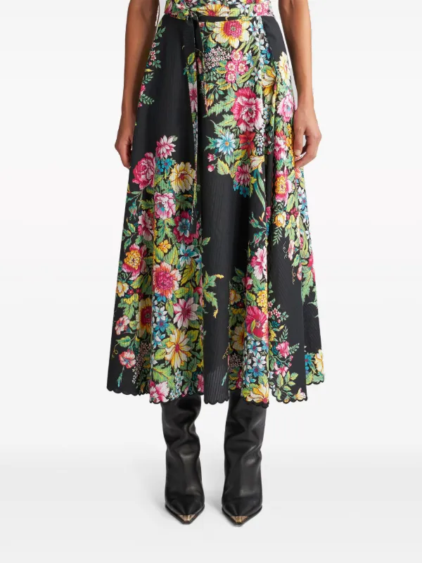 スカート ETRO Women Mid Skirts 116175240 001 BLACK ETRO floral-print cotton-blend Midi Skirt | Black | FARFETCH