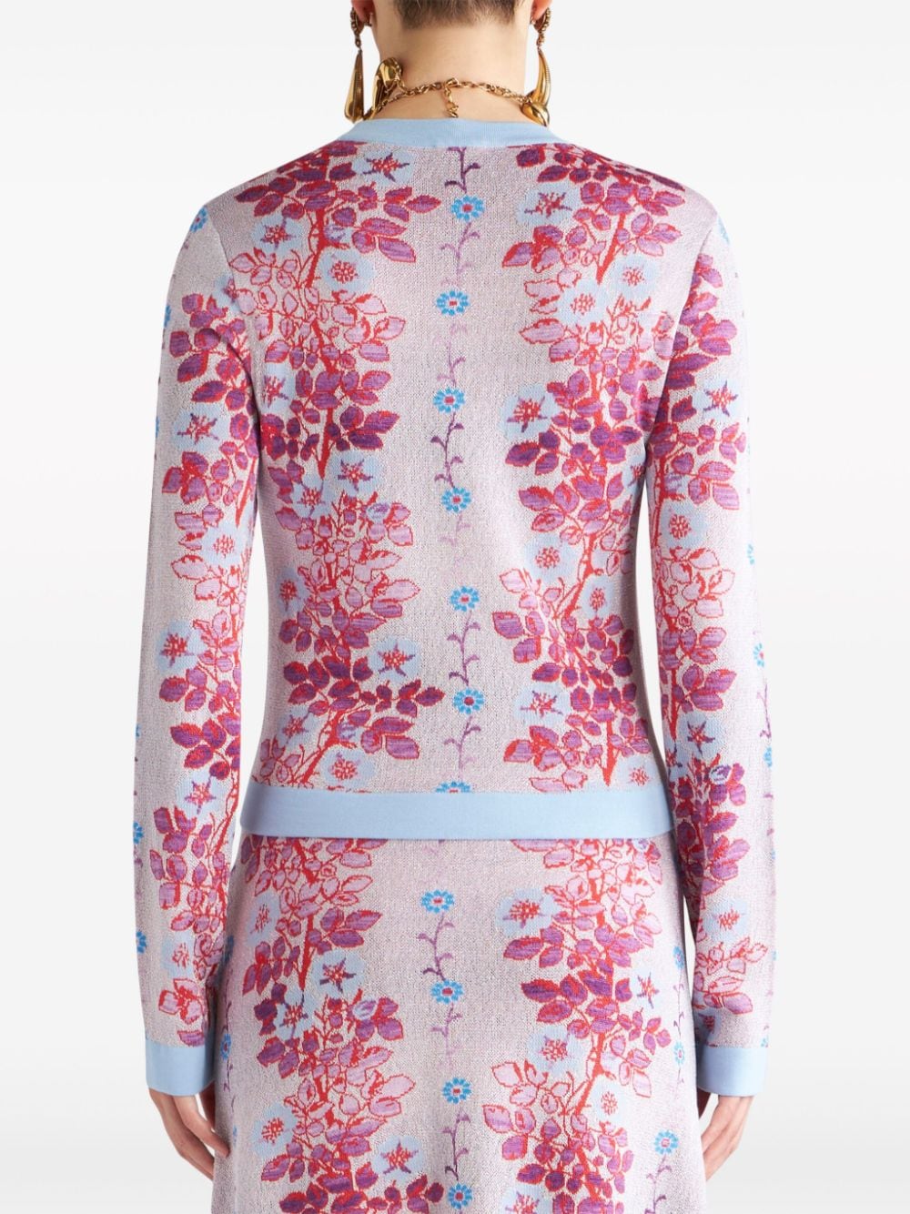 Shop Etro Floral-jacquard Crew-neck Blouse In Pink