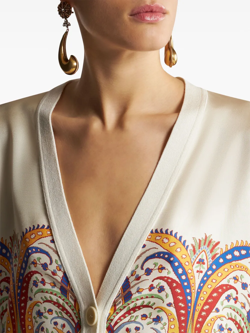 Shop Etro Graphic-print Silk Cardigan In White