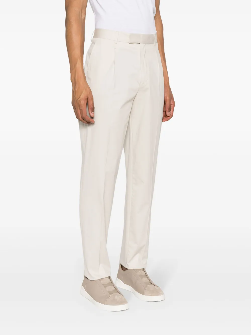 Shop Zegna Mid-rise Pleated Chino Trousers In Neutrals