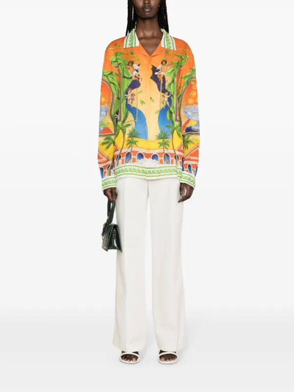 Casablanca Trophy Linen Shirt | Orange | FARFETCH