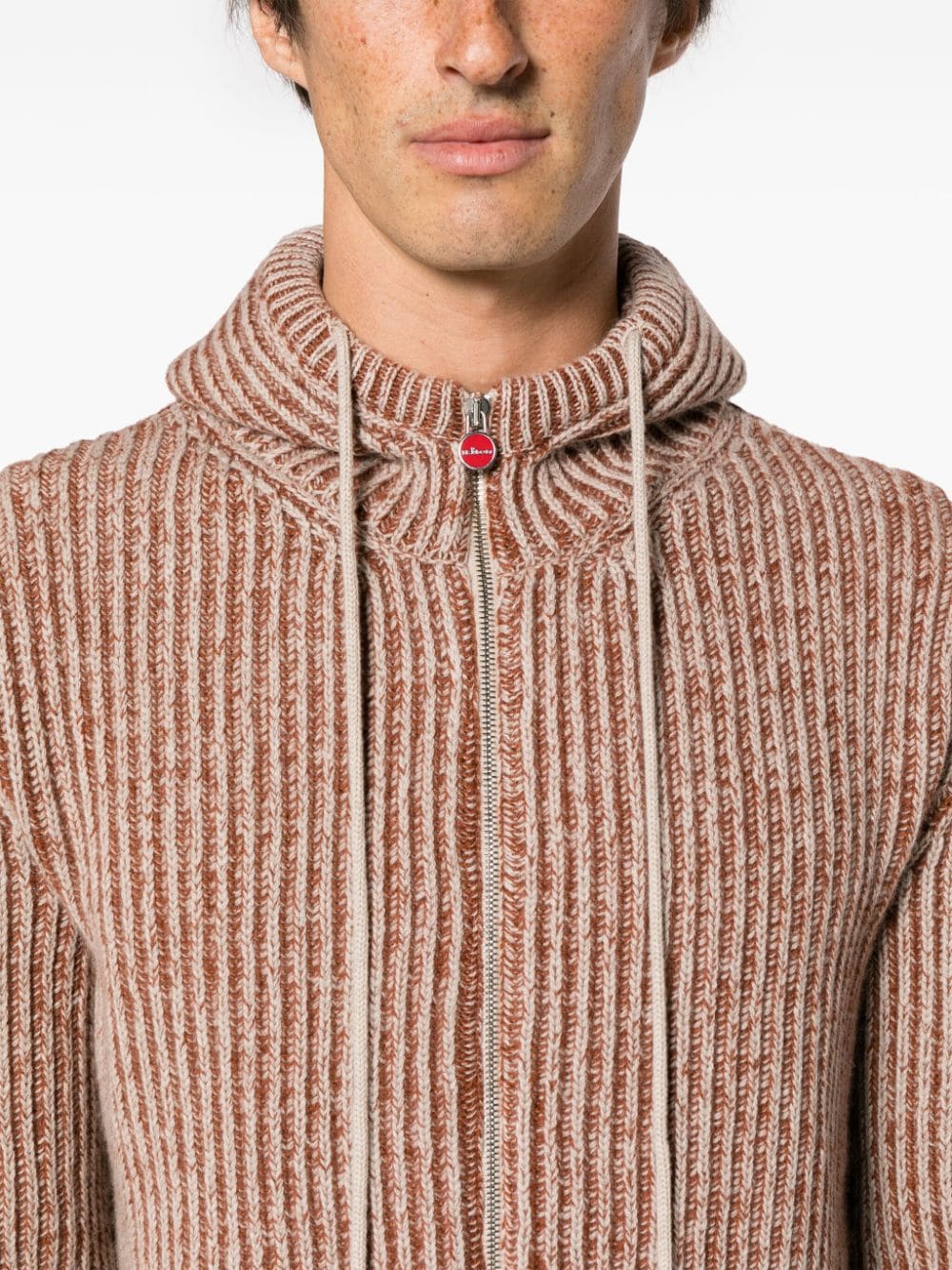 Shop Kiton Ribbed-knit Hooded Cardigan In Orange