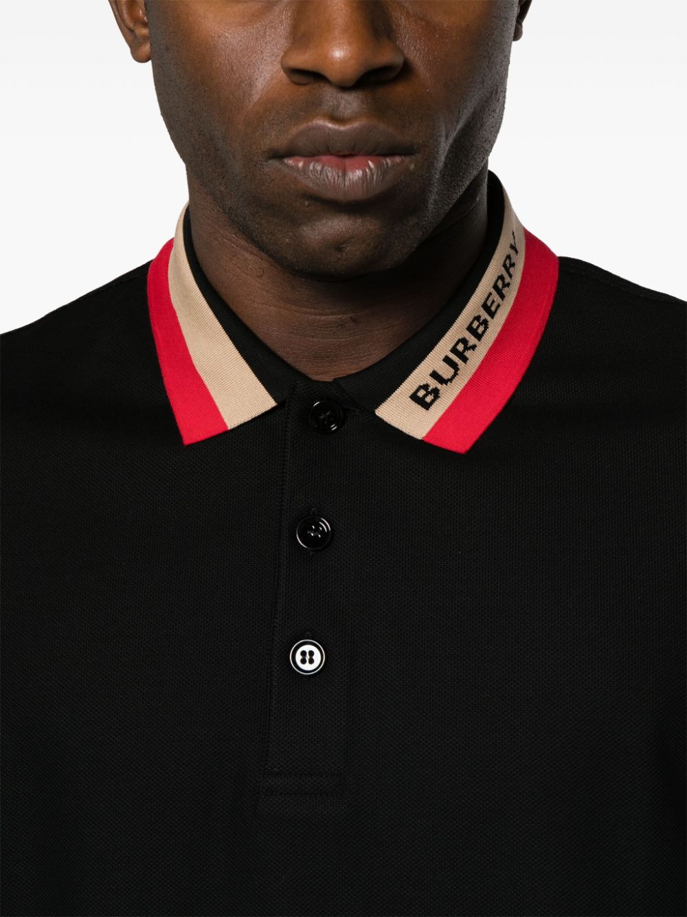 Shop Burberry Contrasting-collar Cotton Polo Shirt In Black