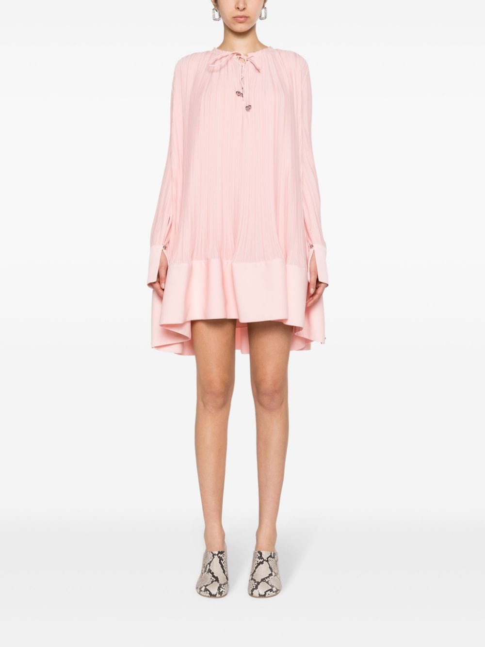 Shop Lanvin Frilled-neck Pleated Minidress In Pink