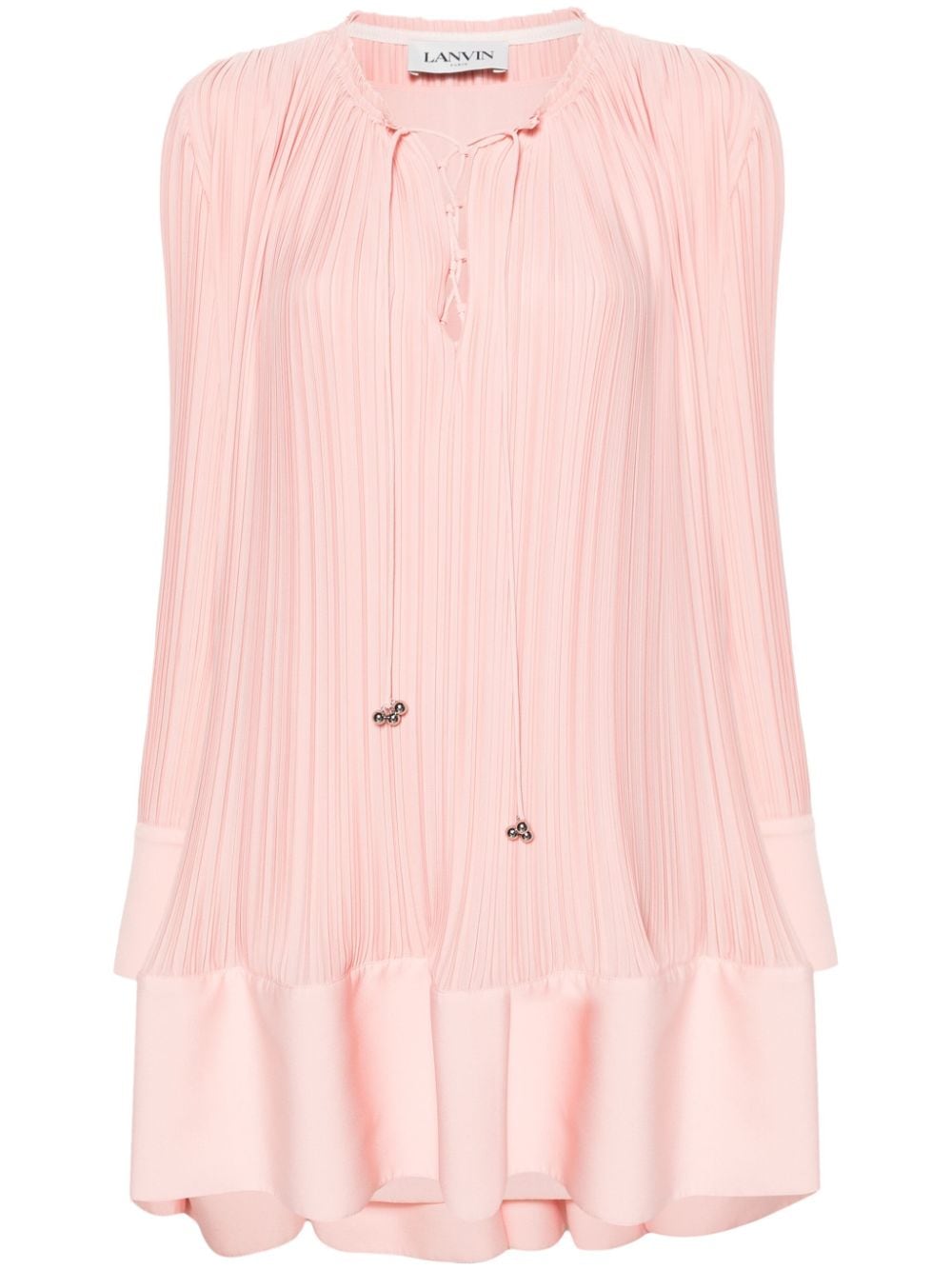 Lanvin Frilled-neck Pleated Minidress In Pink