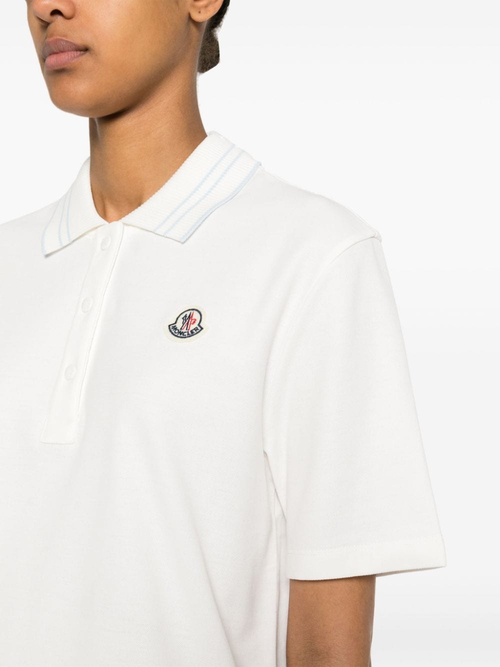 Shop Moncler Appliqué-logo Cotton Polo Shirt In Neutrals