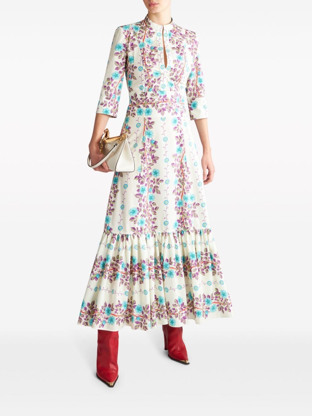 Shop Etro Floral-print Midi Dress In White