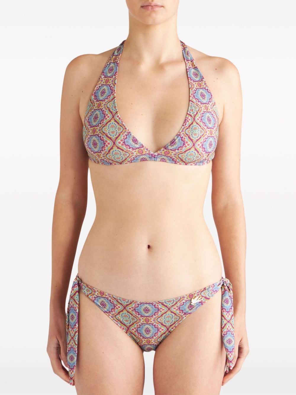 Shop Etro Monogram-print Halterneck Bikini In Blue