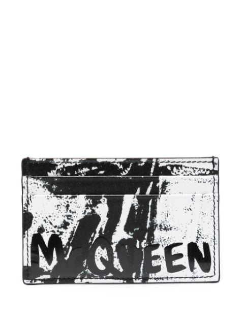 Alexander McQueen kortholder i læder med graffiti-tryk