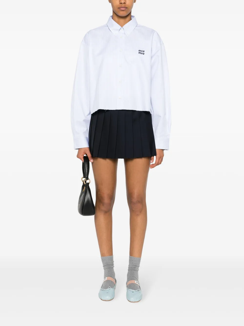 Miu Miu embroidered-logo pleated mini skirt - Blauw