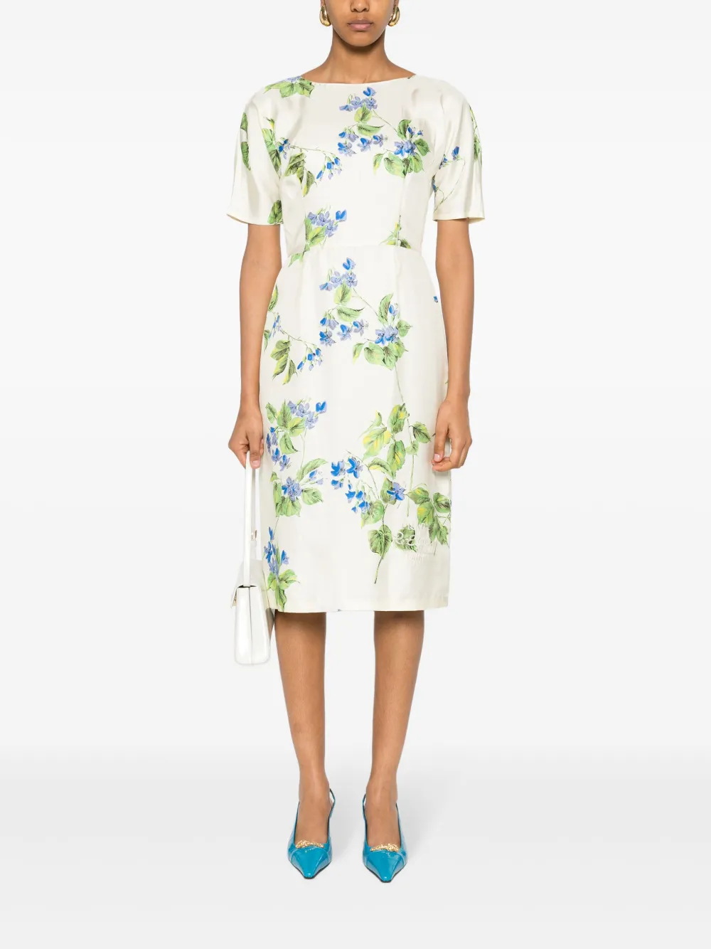 Prada floral-print twill dress - Beige