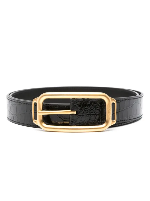 TOM FORD crocodile effect leather belt men Calf Leather Calf Leather Brass 100 Black