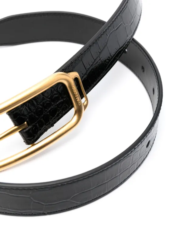 crocodile-effect leather belt
