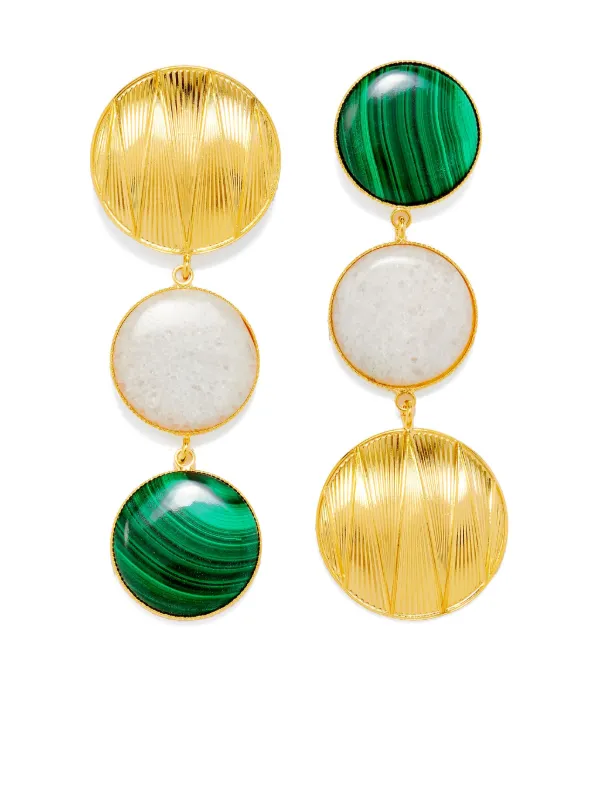 DESTREE drop design double stone earrings women Jasper Gold Plated Brass Malachite One Size Green