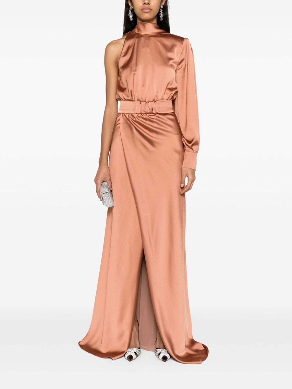 Shop Pinko Ansonica Satin Maxi Dress In Brown