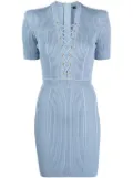 Balmain V-neck lace-up minidress - Blue