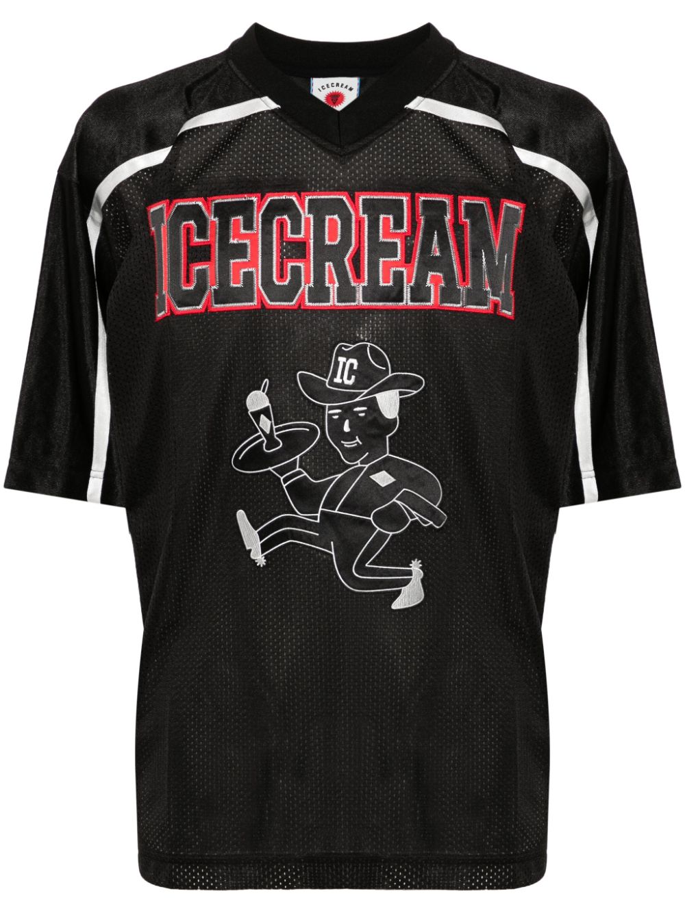 Icecream Logo-patch Perforated Football Shirt In Black