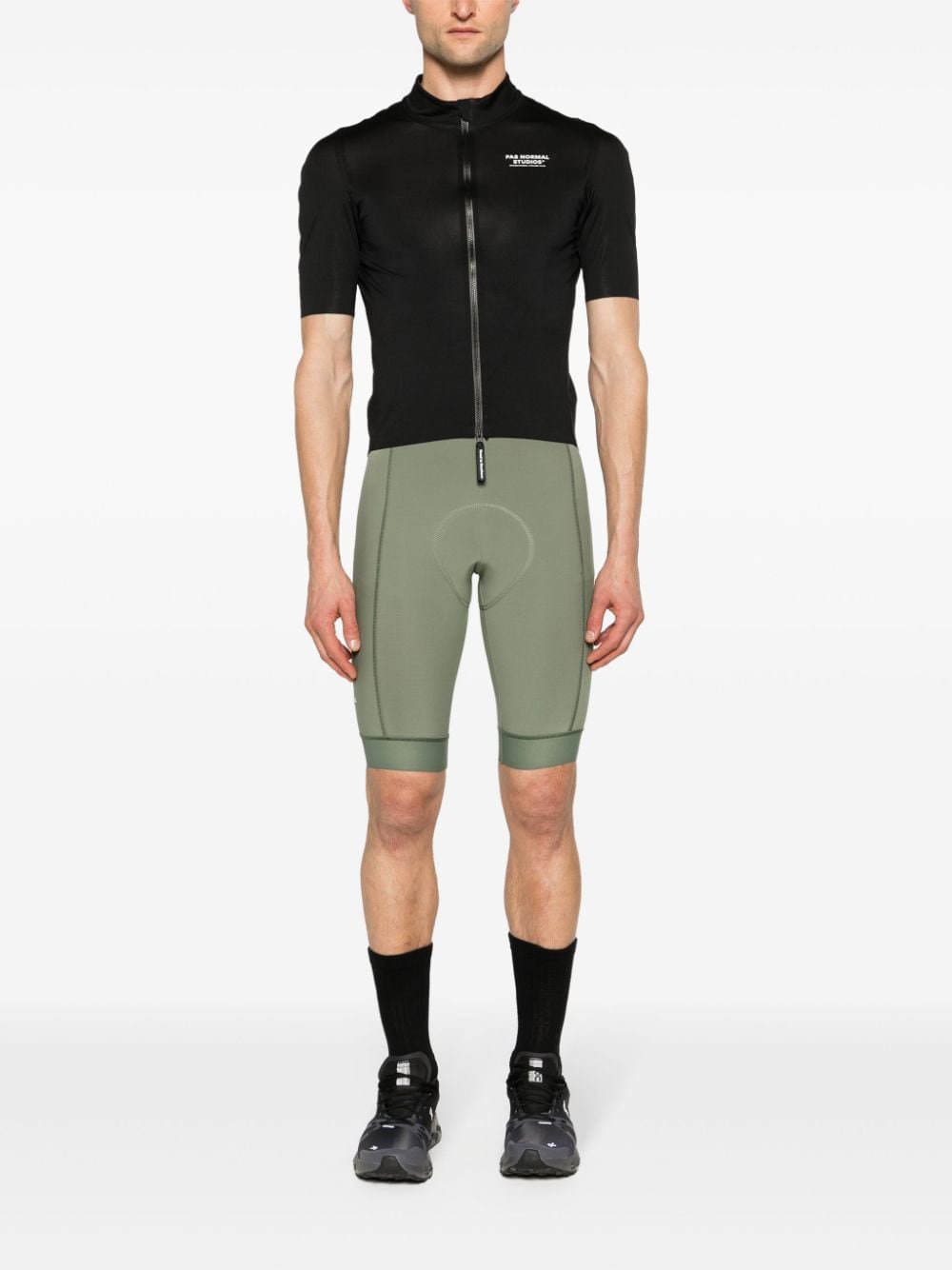 Shop Pas Normal Studios Essential Thermal Bibs Cycling Shorts In 绿色