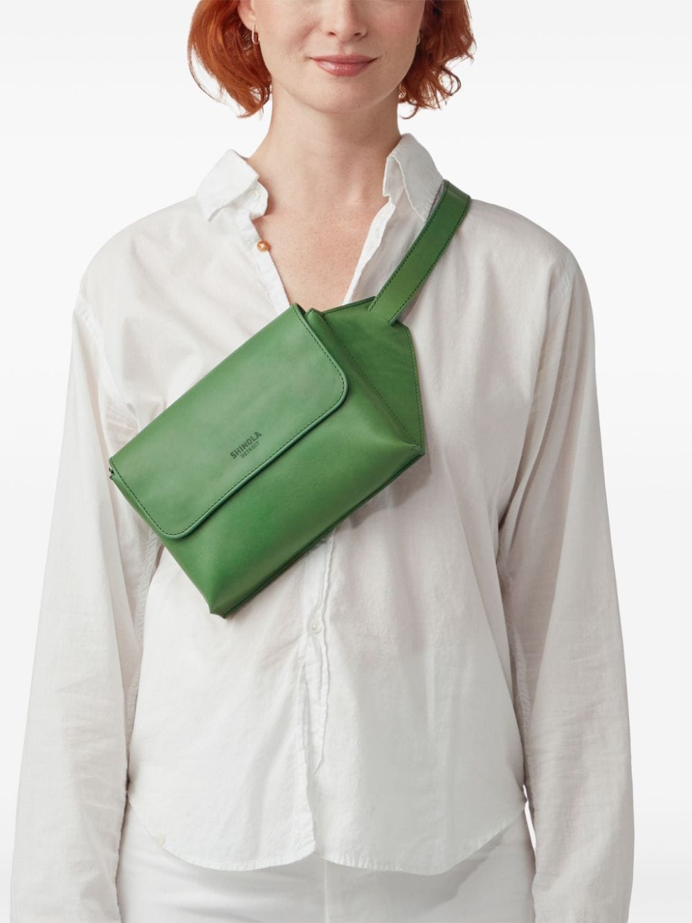 Shop Shinola Logo-debossed Leather Belt Bag In Green