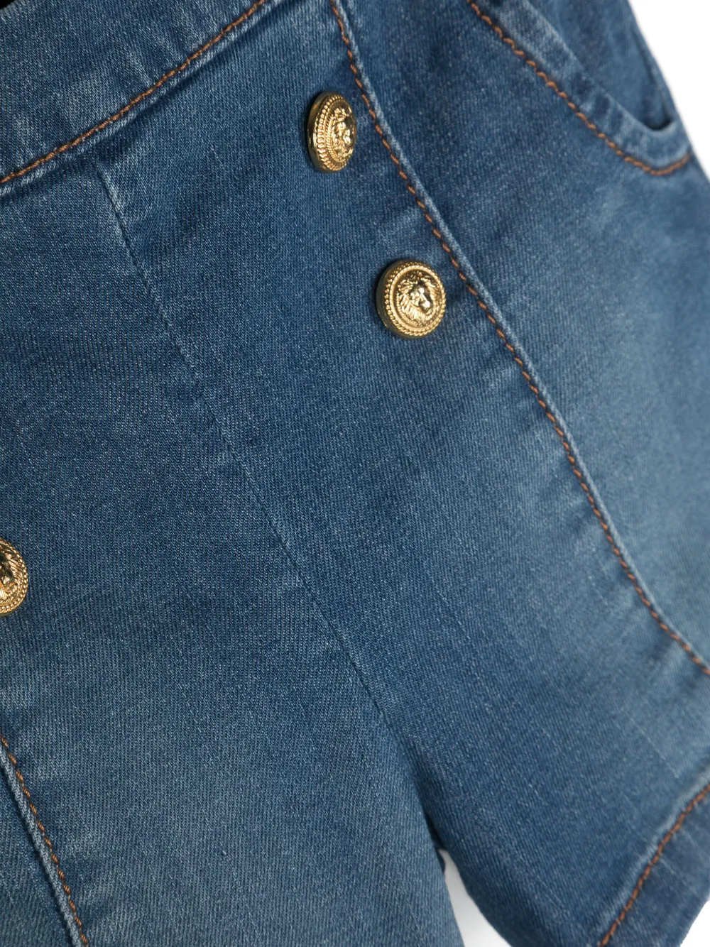 Shop Balmain Lion-head-buttons Denim Shorts In Blue