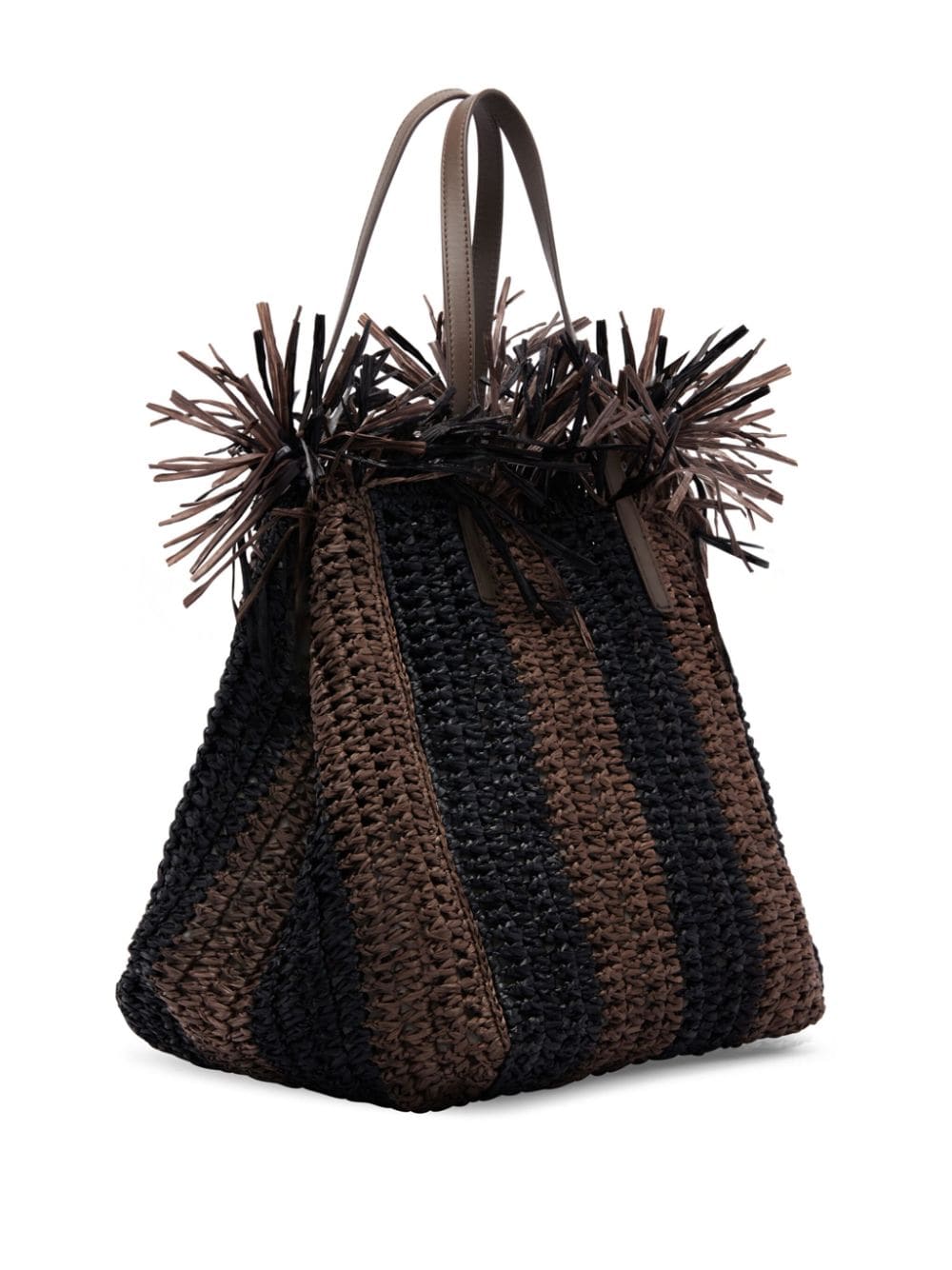 Shop Oscar De La Renta Large Crochet Raffia Tote Bag In Brown