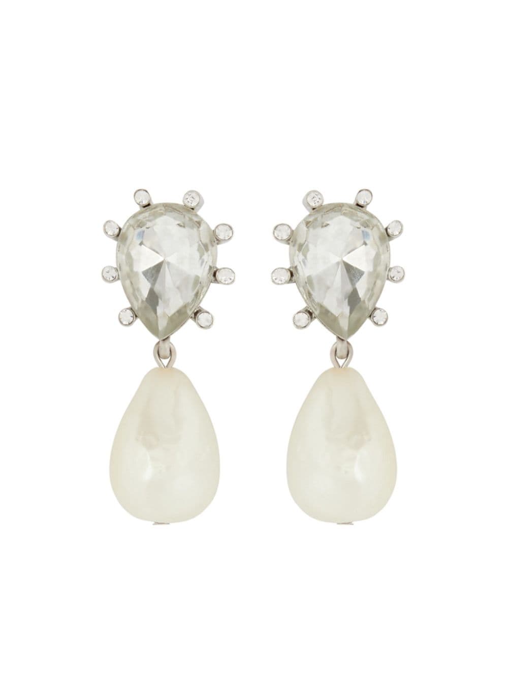 Shop Oscar De La Renta Crystal-embellished Pearl Earrings In White