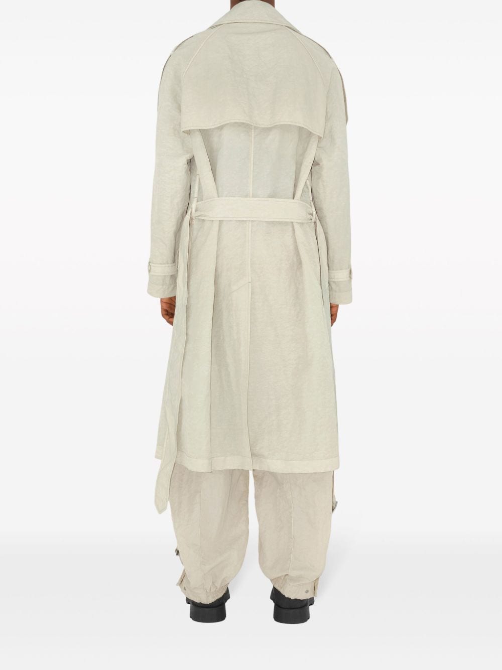 Shop Burberry Double-breasted Belted Trench Coat In Neutrals