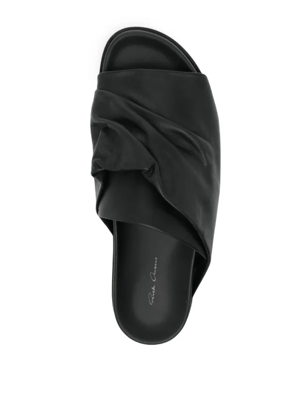 RICK OWENS Morbius Granola Draped Detailed サンダル Rick Owens Morbius Granola Leather Sliders | Black | FARFETCH