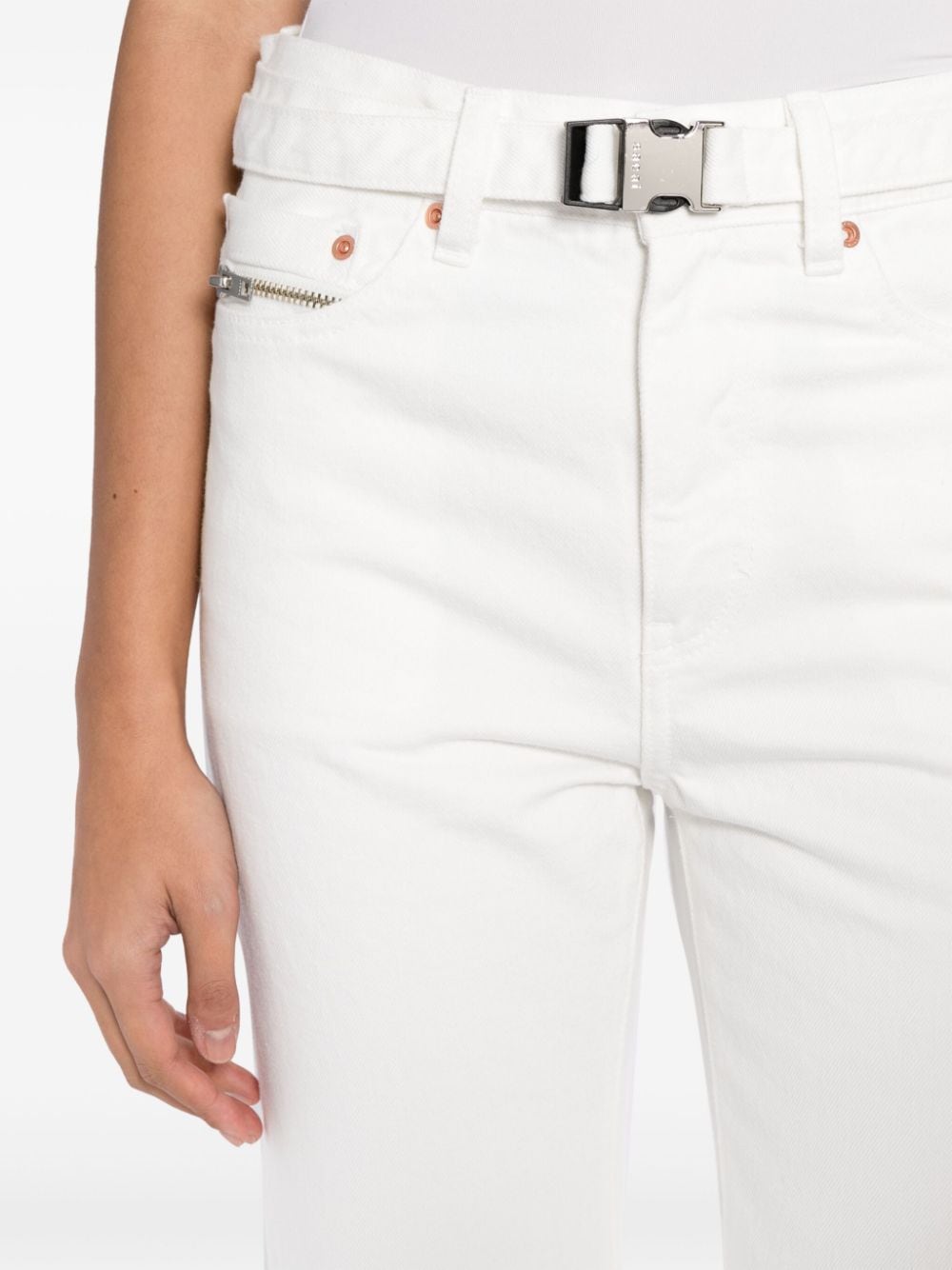 Shop Sacai Mid-rise Cropped Jeans In White