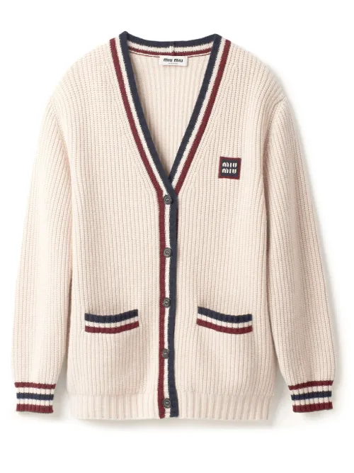 Cardigan rayé à col v - Miu Miu - Modalova