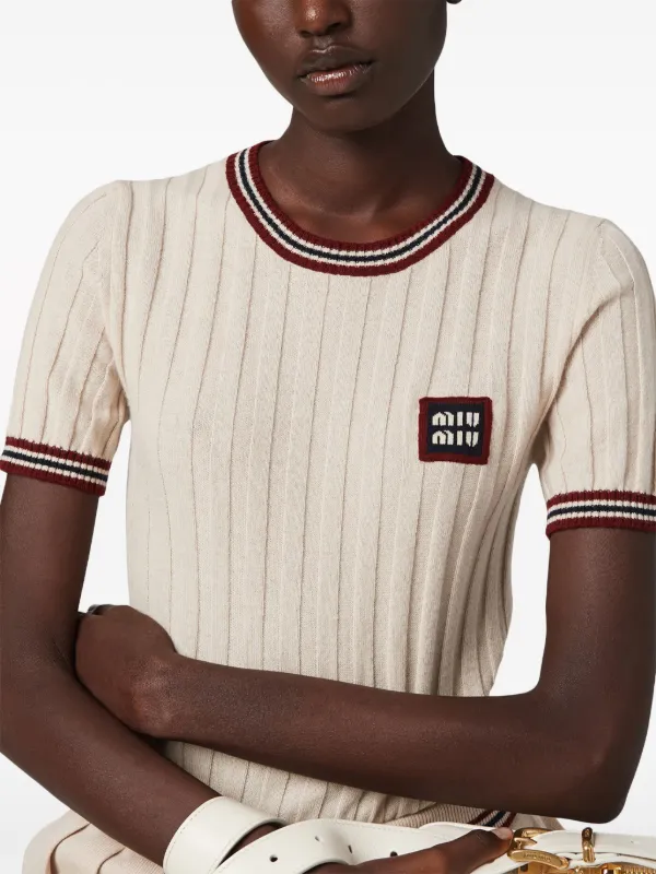 Miu Miu ロゴアップリケ カシミアトップ | ニュートラル