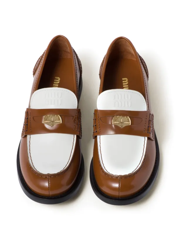 Miu Miu two-tone Leather Penny Loafers | Brown | FARFETCH