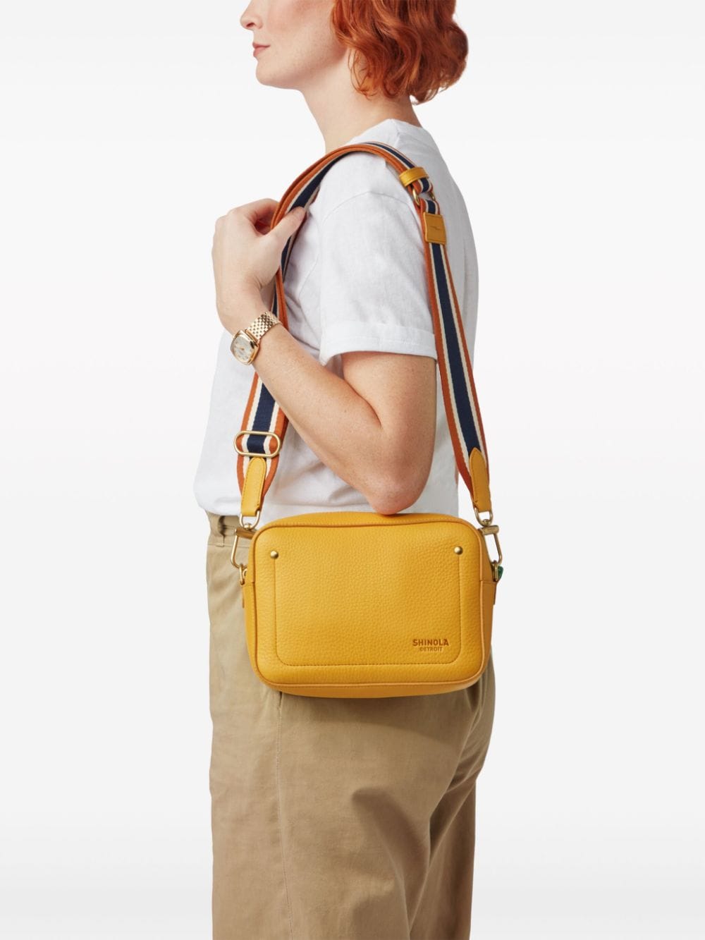 Shop Shinola Camera Logo-debossed Crossbody Bag In Yellow