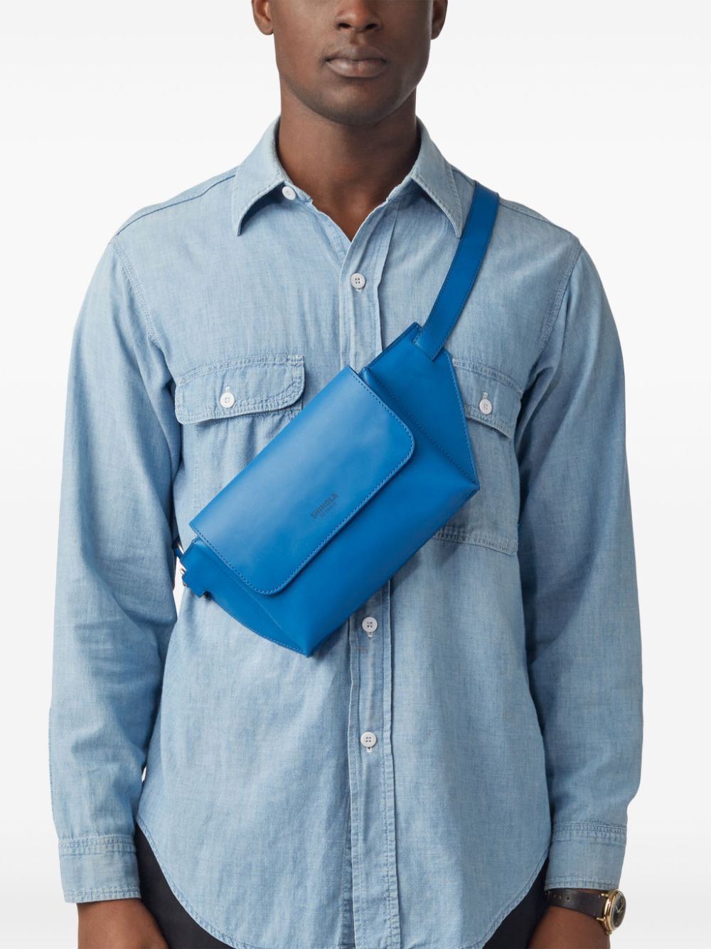 Shop Shinola Logo-debossed Leather Belt Bag In Blue