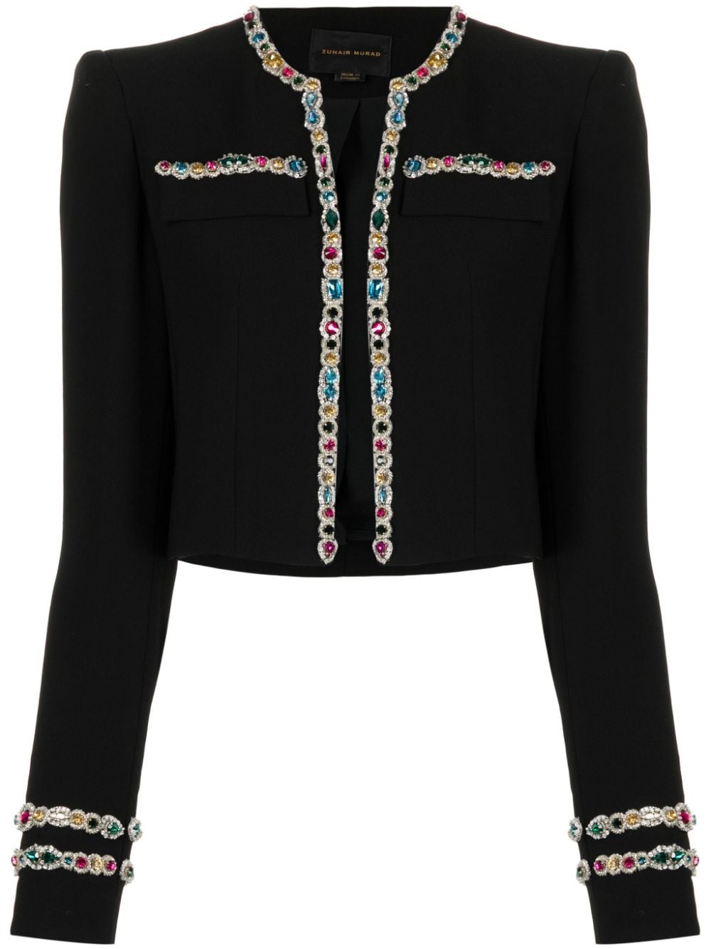 Zuhair Murad Crystal-embellished Cady Cropped Jacket In Black