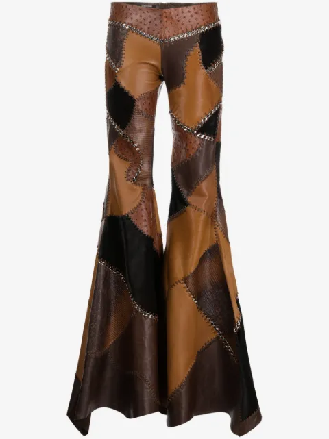 Roberto Cavalli pantalon en cuir à design patchwork
