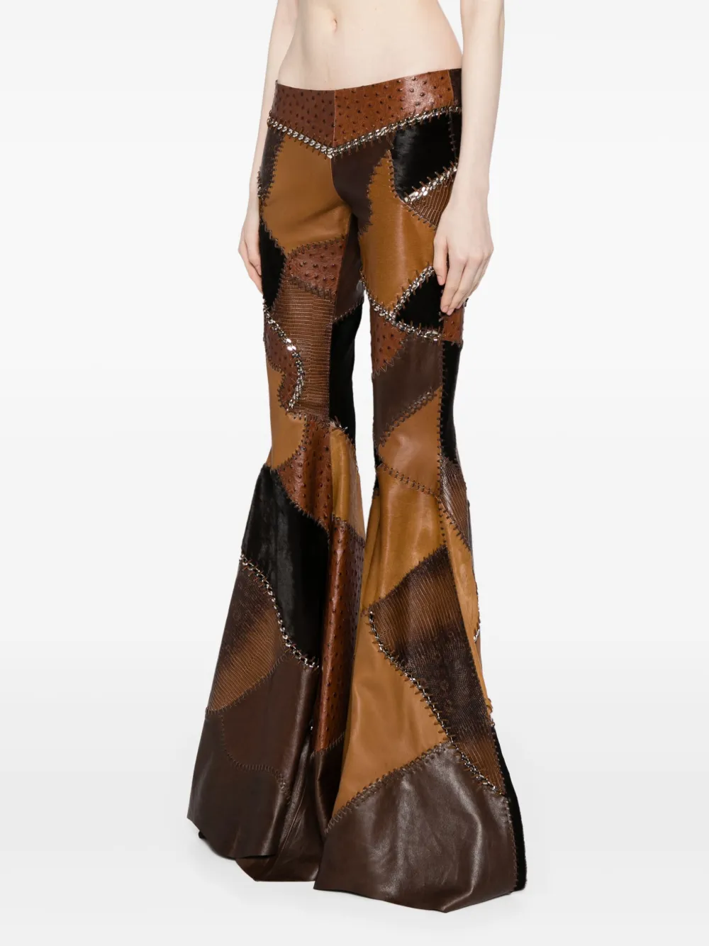 Roberto Cavalli Flared leren broek Bruin