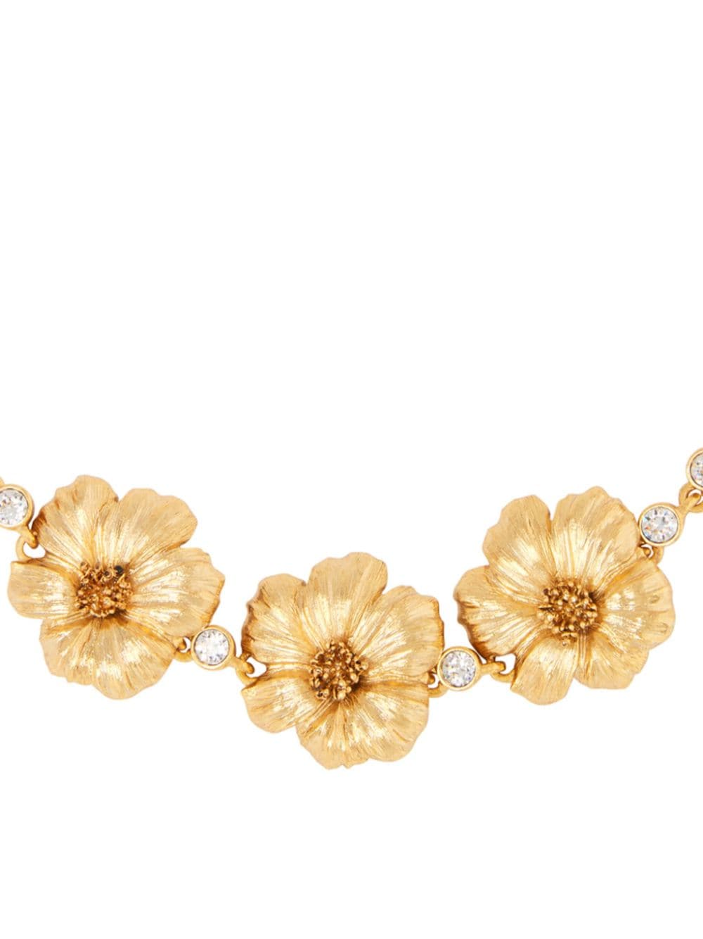 Shop Oscar De La Renta Crystal-embellished Floral Necklace In Gold