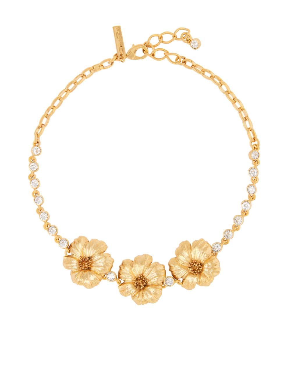 Oscar De La Renta Crystal-embellished Floral Necklace In Gold