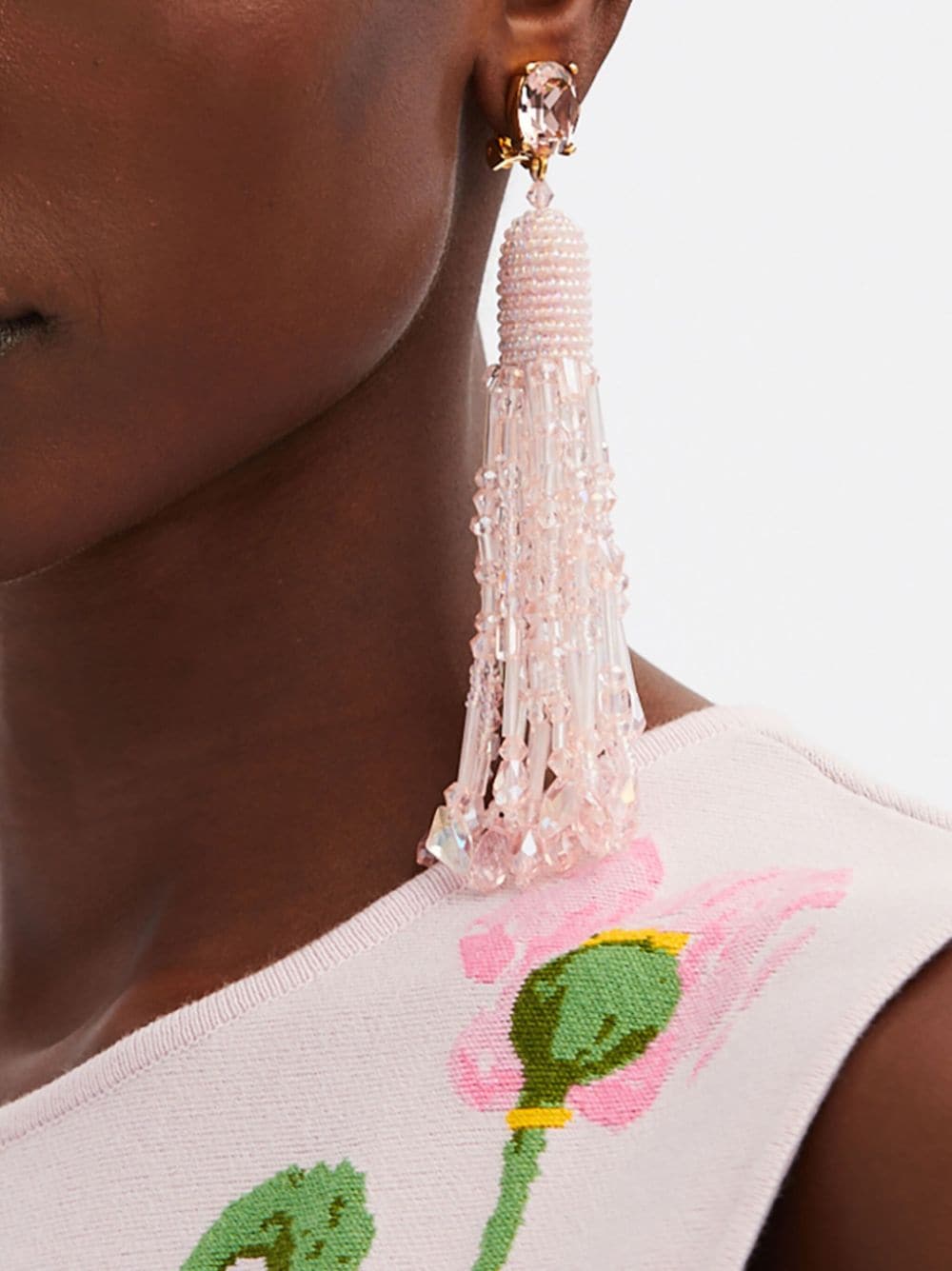 Shop Oscar De La Renta Bead-detailing Drop Earrings In Pink