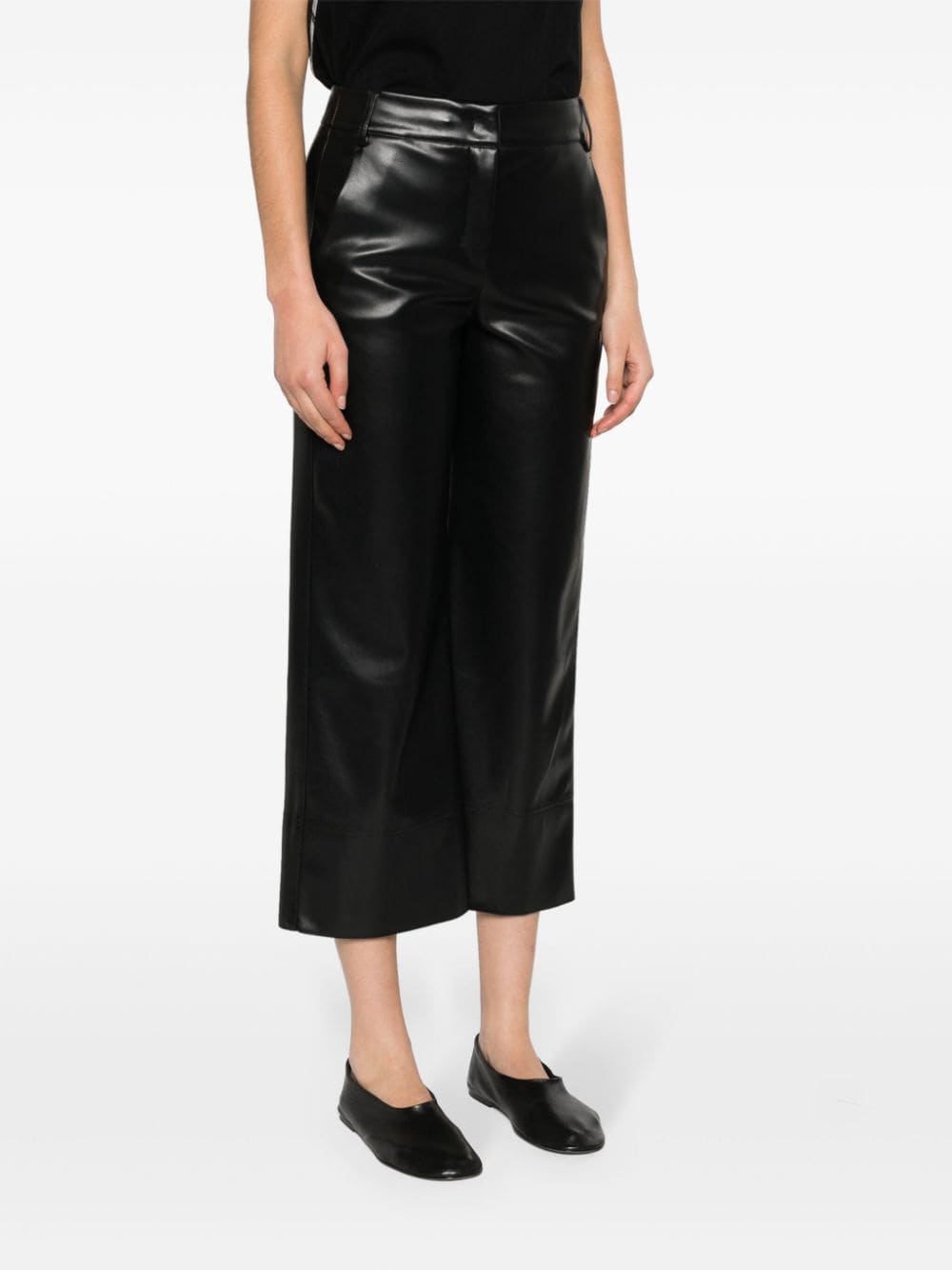 Shop 's Max Mara Faux-leather Cropped Trousers In Black