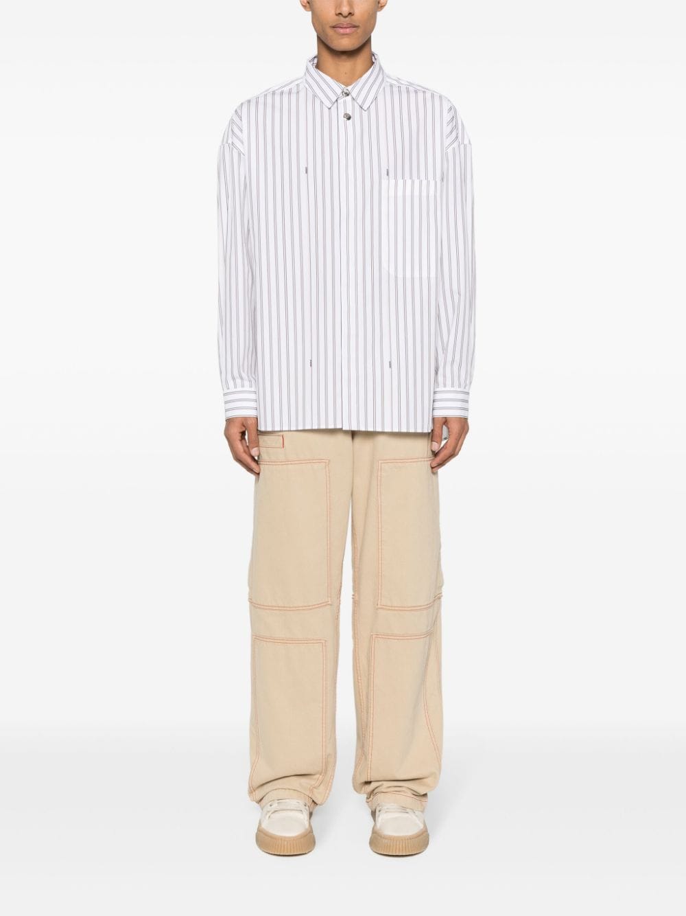 Shop Jacquemus Striped Cotton Shirt In White