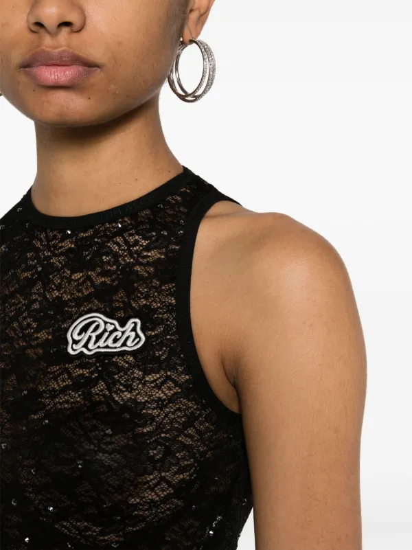 Alessandra Rich Cropped Lace Tank Top | Black | FARFETCH